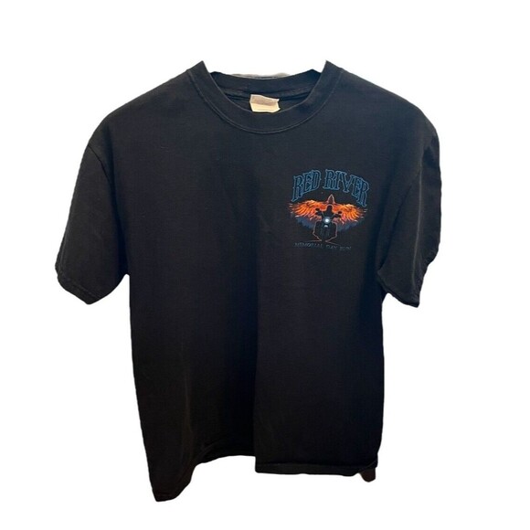 Hanes Men's T-Shirt Red River Rally Motorcycle Double Sided Size Medium - Picture 2 of 7